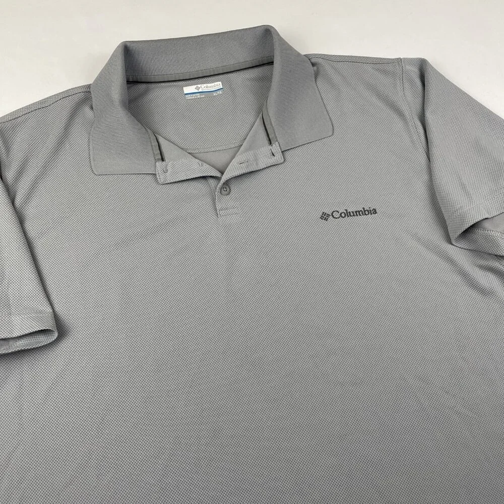 Columbia Polo Shirt Men's XL Polyester Waffle Knit Golf Outdoors Gray Breathable